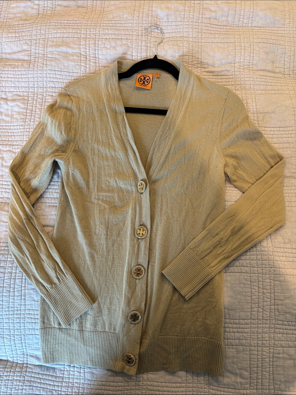 Tory Burch Beige Button-Front V-Neck Cardigan
